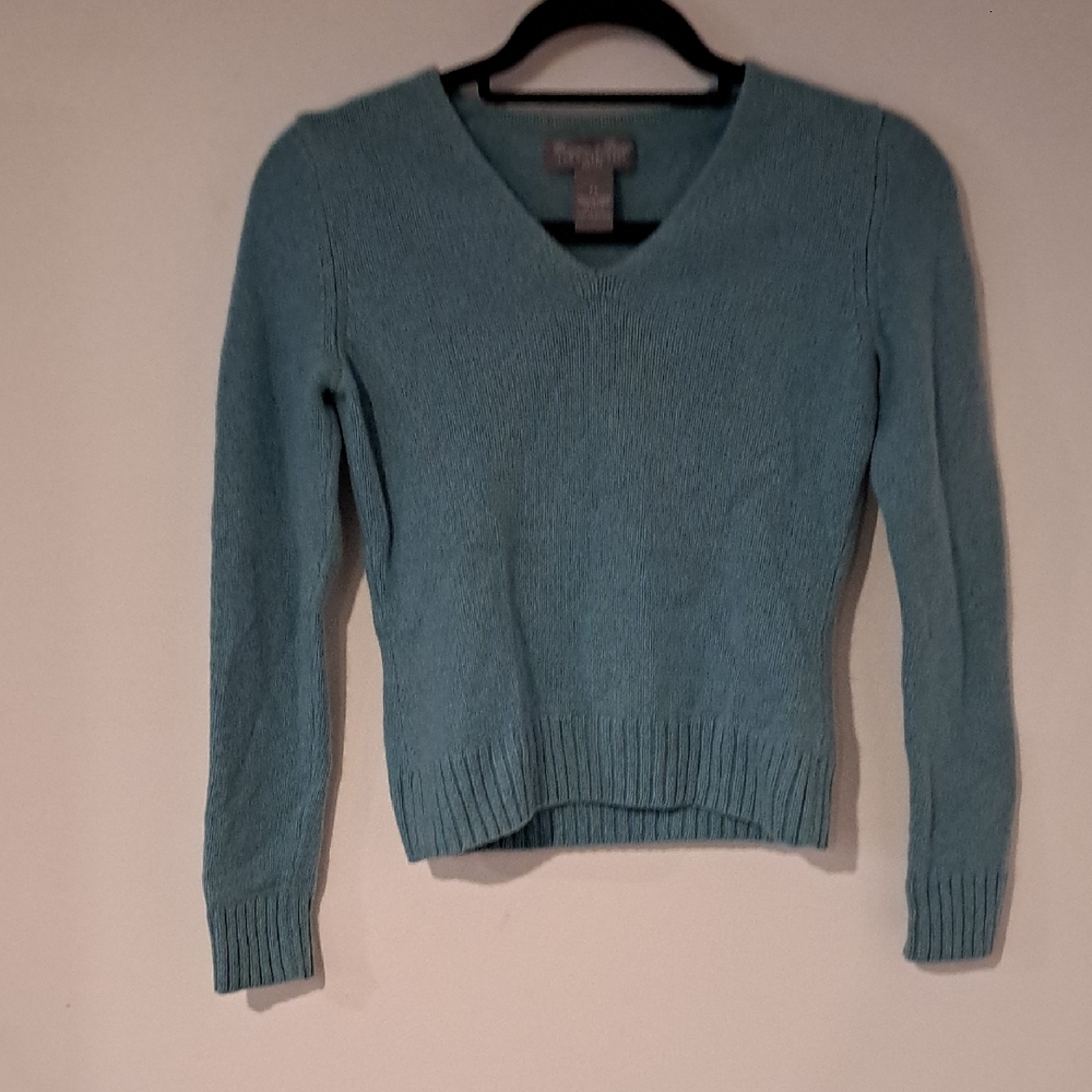 Grayson & Dunn Teal V-Neck Cashmere Sweater Size PS B102